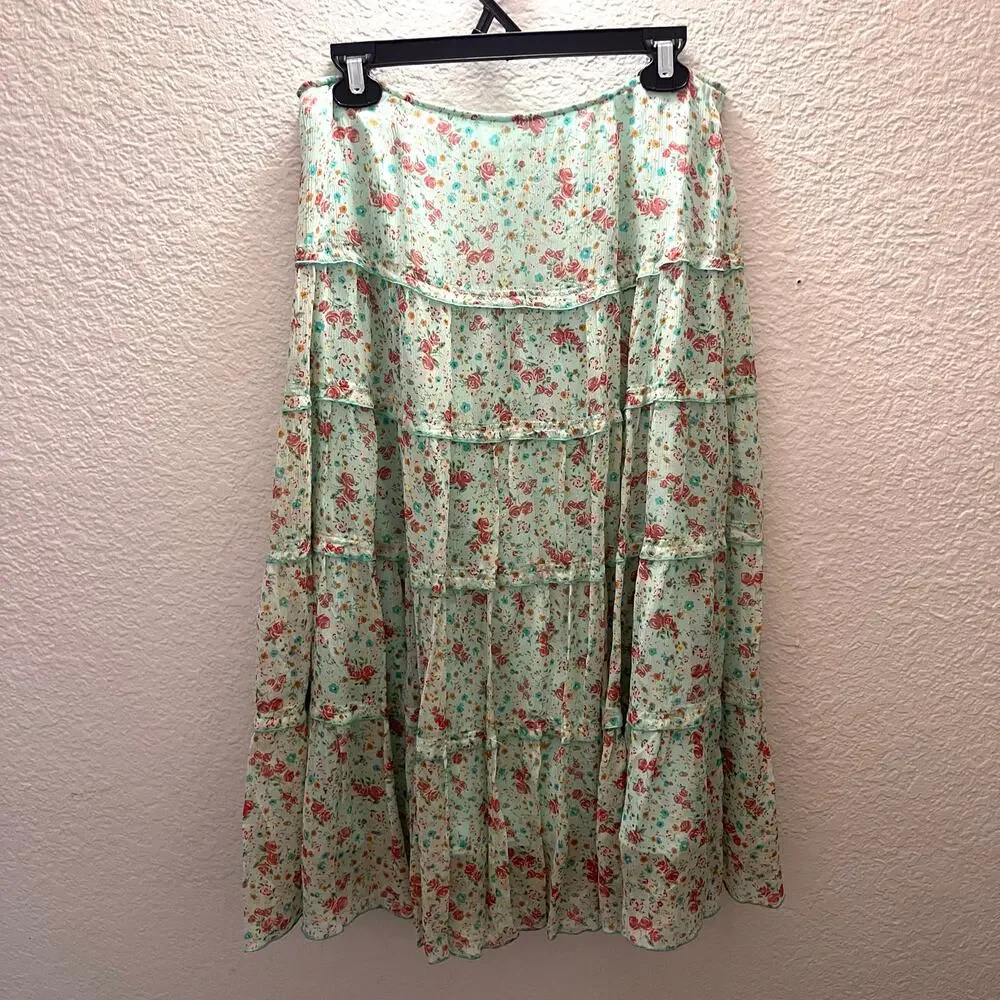 Rare Sundance 100% Silk Tiered Floral Skirt Prairie Boho Romantic Cottagecore 6 - Picture 4 of 7